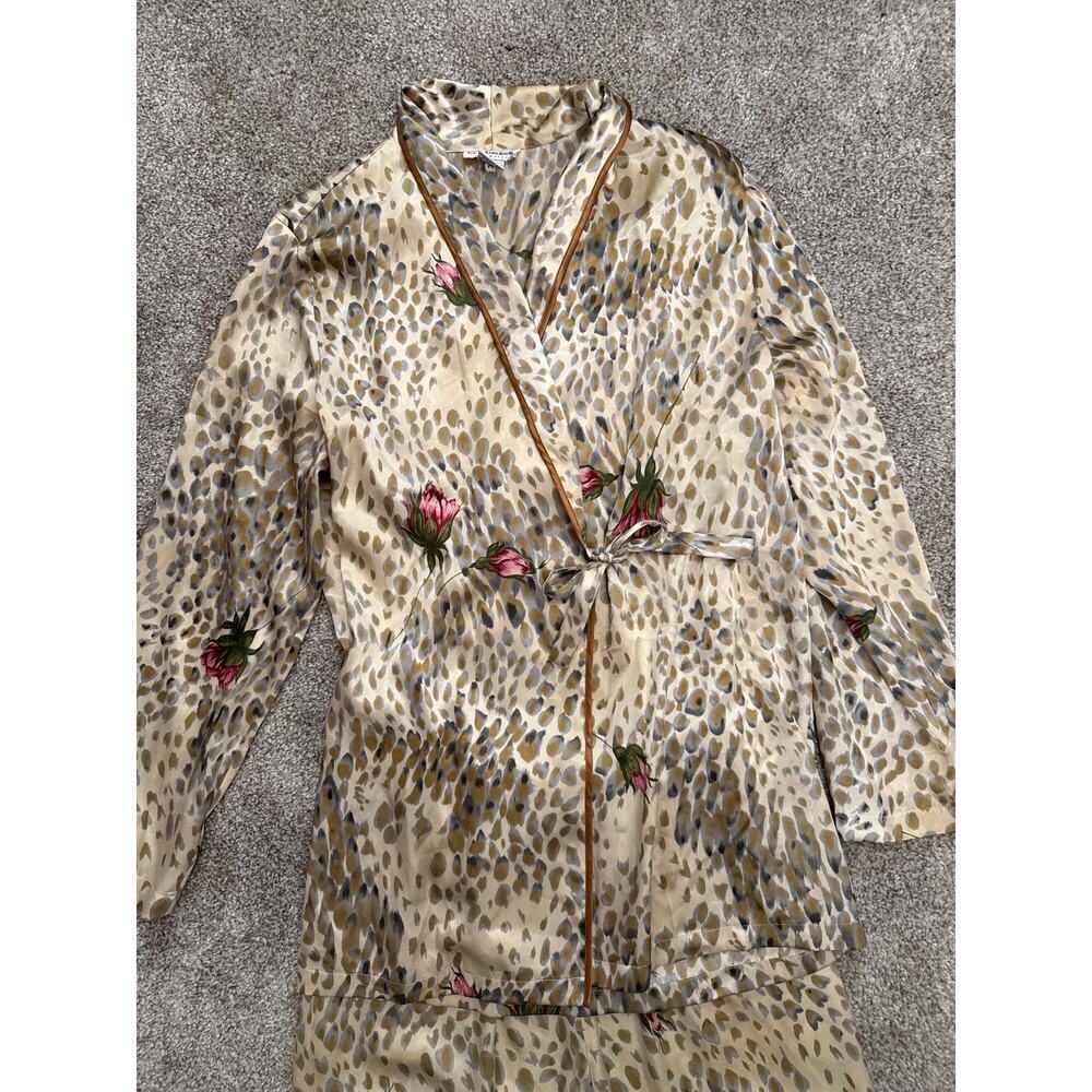 Ivy & Annabelle Intimates Floral Animal Print Satin Kimono Pajama Set, M